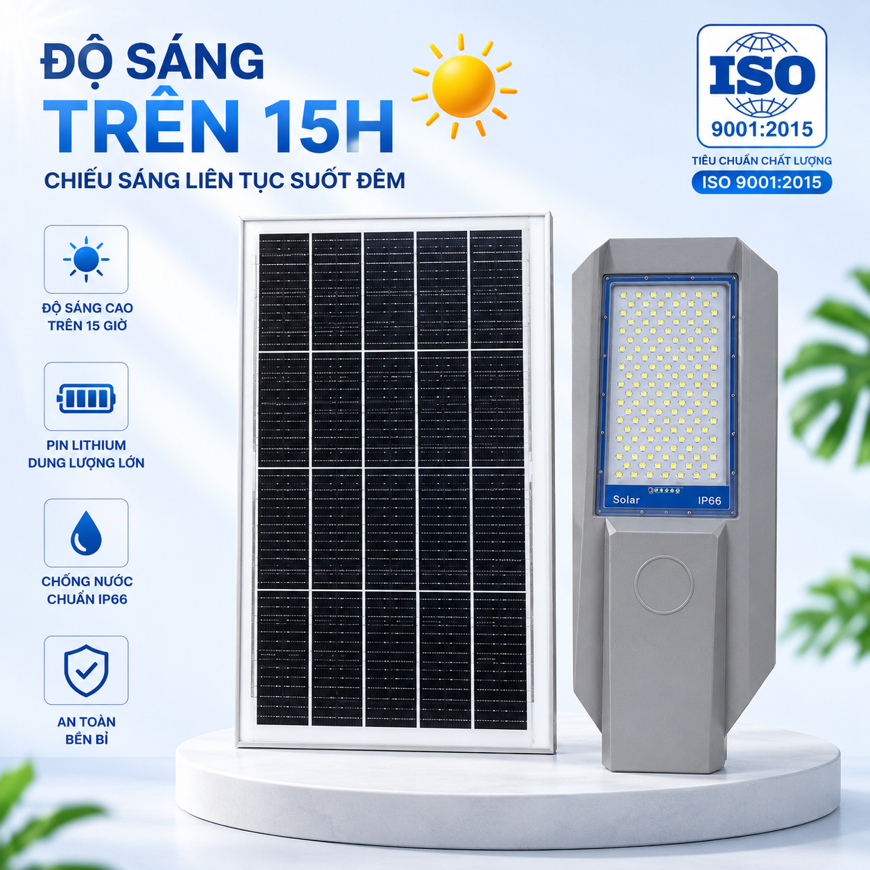 Đèn Đường Năng Lượng Mặt Trời 500W vỏ nhôm, Tấm Pin Mono 67 x 45cm