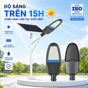 Đèn Đường Năng Lượng Mặt Trời 500W vỏ nhôm, Tấm Pin Mono to 67 x 45cm