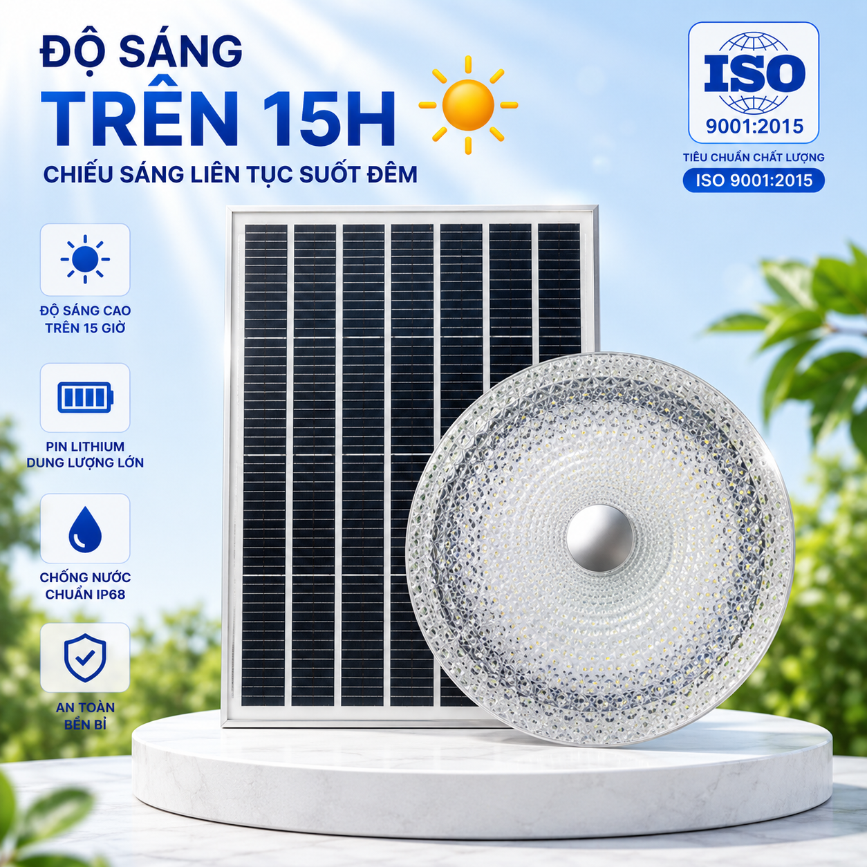 Đèn Năng Lượng Mặt Trời 1000W Ốp trần, Chip 3535, Tấm Pin Mono 67 x 45cm