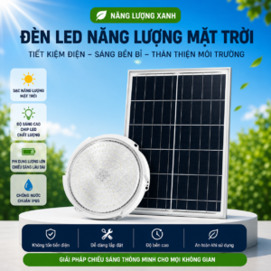 Đèn Năng Lượng Mặt Trời 500W Ốp trần, Chip 5730 Sáng 15h, Tấm Pin Mono 70 x 35cm