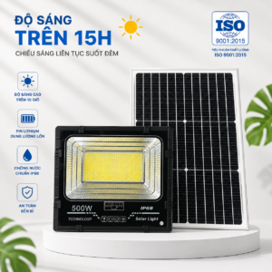Đèn Năng Lượng Mặt Trời 500W vỏ nhôm, Tấm Pin Mono 67 x 45cm