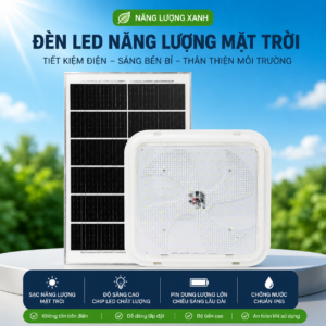 Đèn Năng Lượng Mặt Trời 800W Ốp trần vuông, Chip 5730 Sáng 15h, Tấm Pin Mono 67 x 45cm