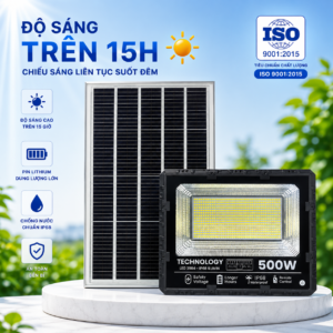 Đèn Pha Năng Lượng Mặt Trời 500W vỏ nhôm, Tấm Pin Mono 67 x 45cm