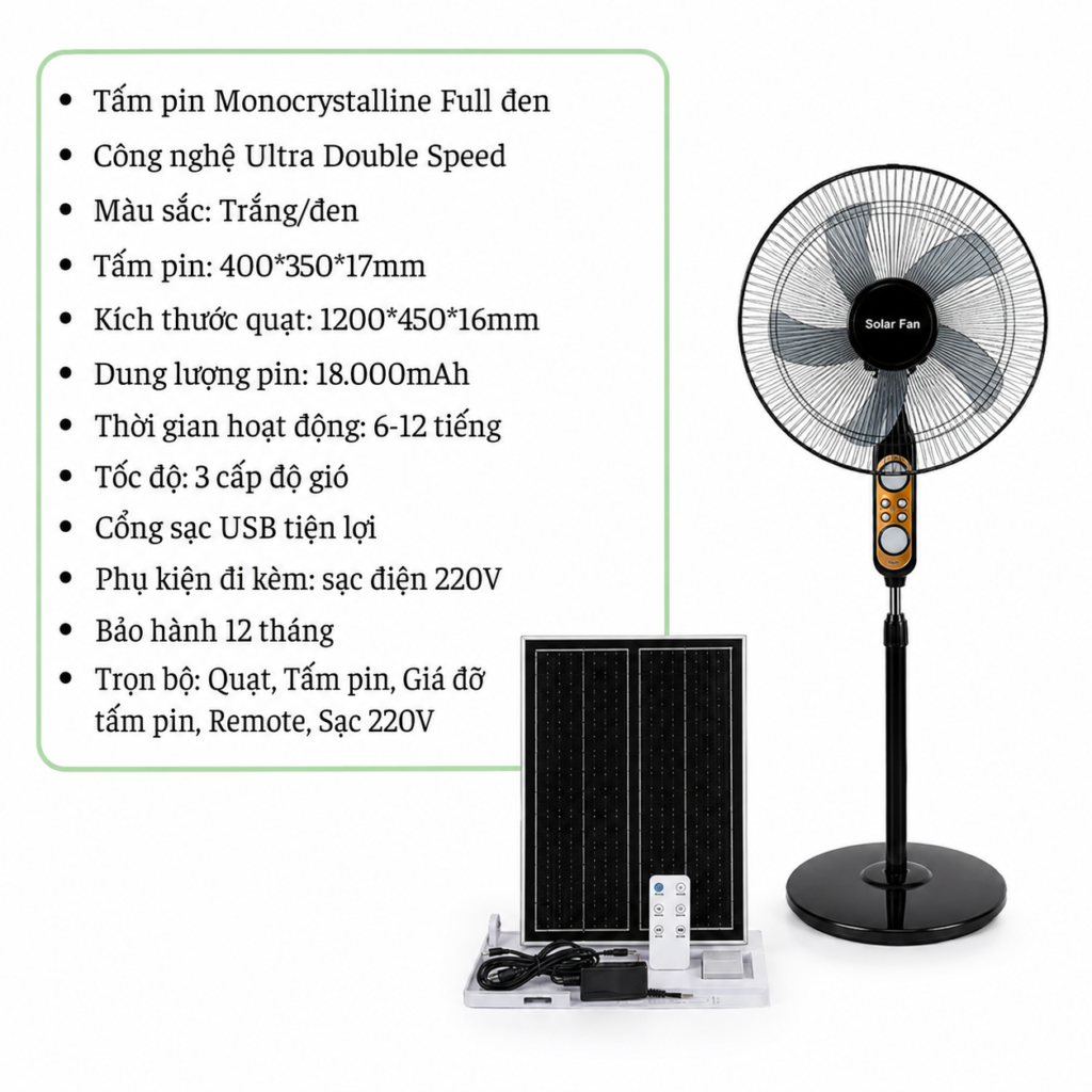 Quạt đuổi muỗi năng lượng mặt trời, tấm pin Mono 40x35cm