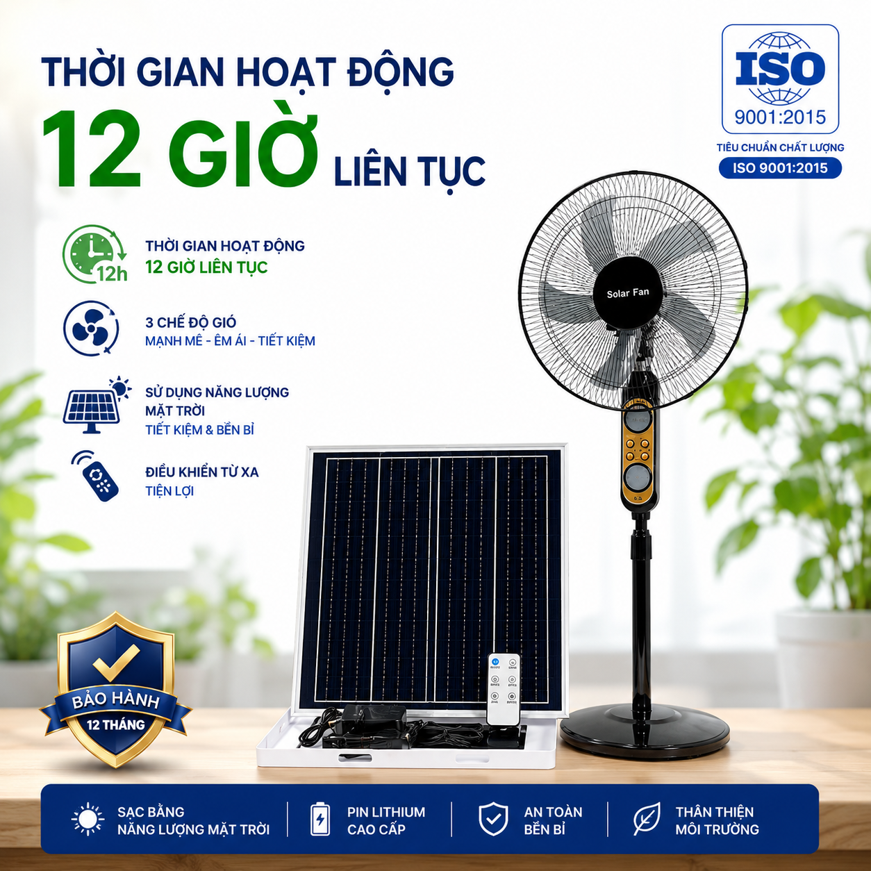 Quạt đuổi muỗi năng lượng mặt trời, tấm pin Mono 40x35cm